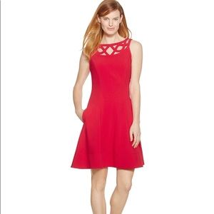 SLEEVELESS RED FIT & FLARE DRESS